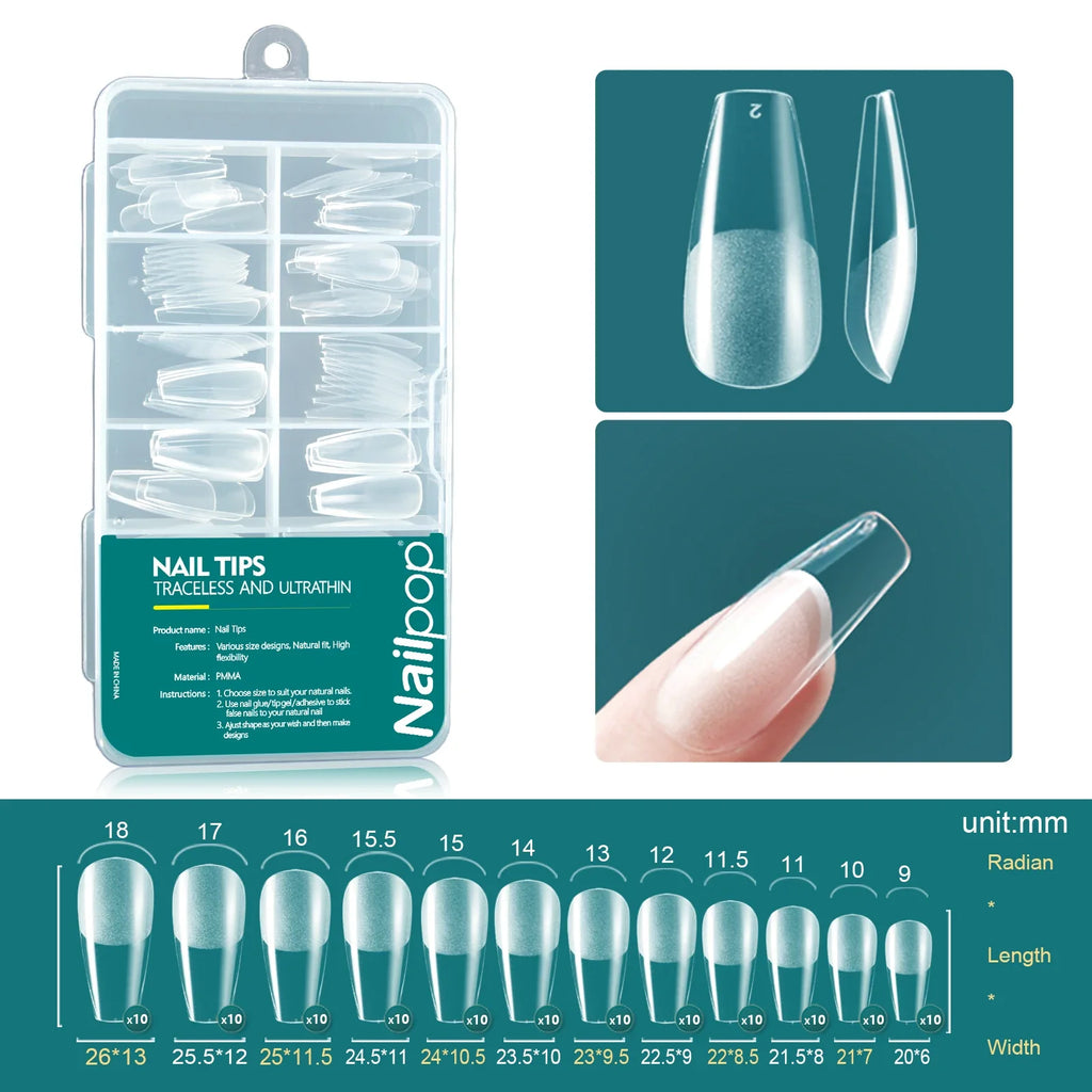 Nailpop Soft Gel Half Almond Nail Tips 120pc – 12 Sizes Artificial Nail Tips Qme Coffin 001-120pcs