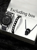Men's Skull Large Dial Watch & Bracelet Set | Trendy Style Men's Watch Set Qme All black suit