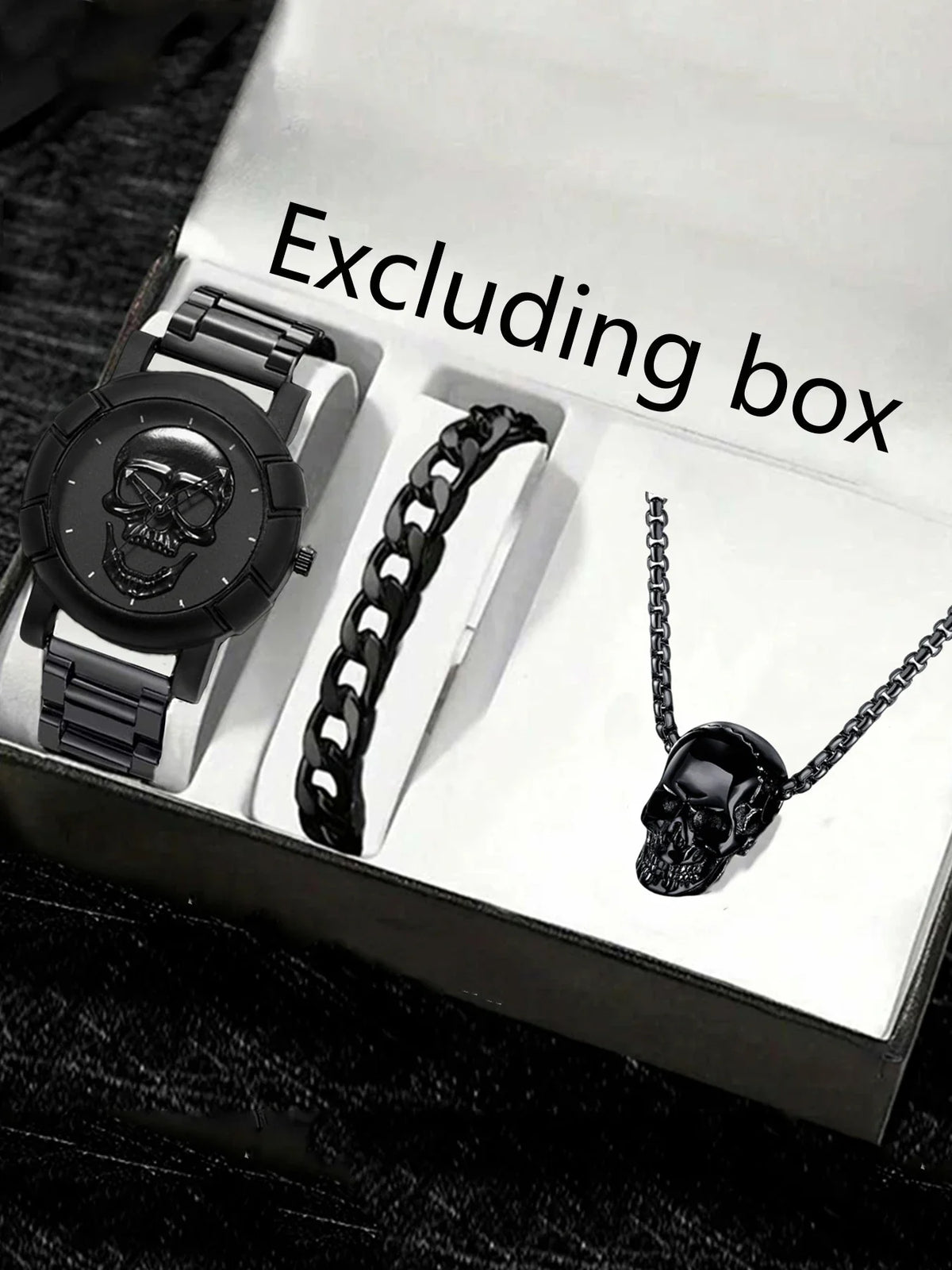 Men's Skull Large Dial Watch & Bracelet Set | Trendy Style Men's Watch Set Qme All black suit