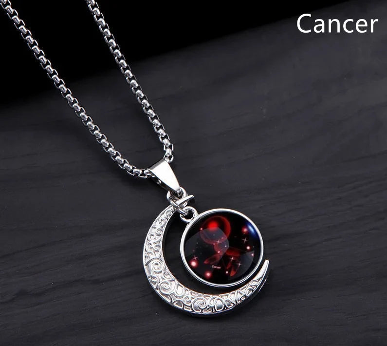 Zodiac Constellation Luminous Crescent Moon Necklace Zodiac Pendant Necklace Qme Cancer