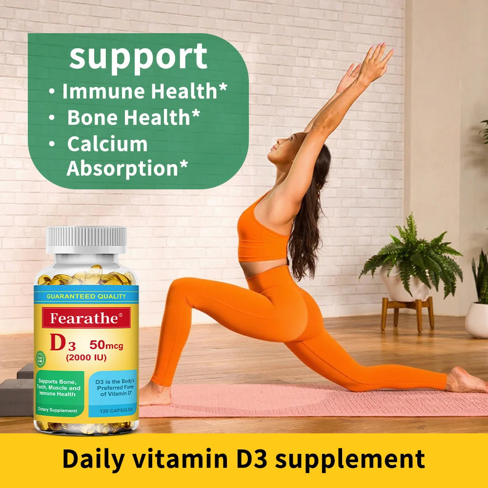 Vitamin D3 2000 IU Capsules – Bone, Muscle & Immune Support Vitamin Supplement Qst