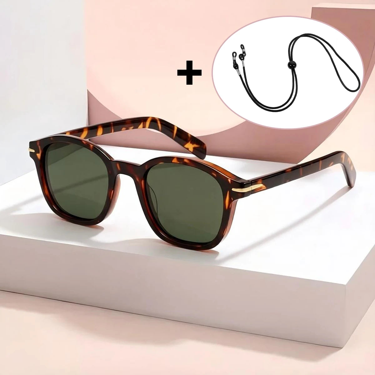 VOPHA Retro Round UV400 Sunglasses Unisex with Retainer Strap Retro Round Sunglasses Qst Tortoise green