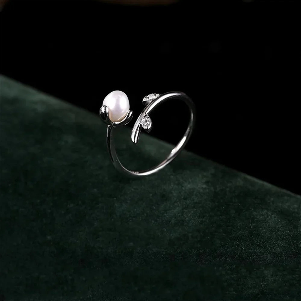 Imitation Pearl Sprouting Open Ring – Women's Casual Jewelry Fashion Ring Qme