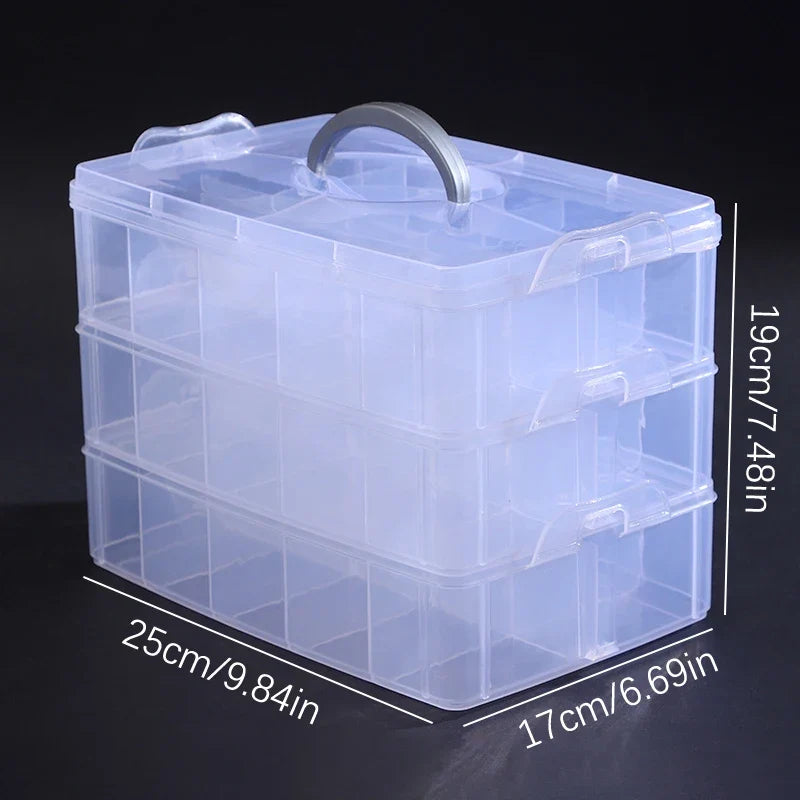 30-Grid 3-Layer Stackable Clear Jewelry Organizer Box Jewelry Organizer Box Qme