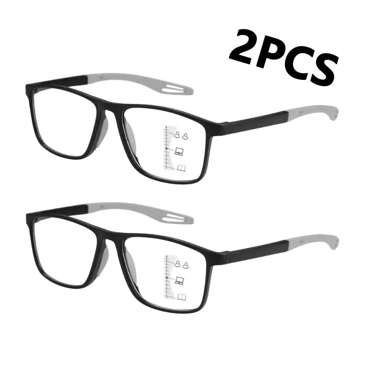 VOPHA TR90 Progressive Multifocal Bifocal Reading Glasses Multifocal Reading Glasses Qst 2PC-Black +250