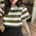 Men's Striped Loose-Fit Short Sleeve Pullover T-Shirt | Qme Casual Pullover Shirt Qme Green L