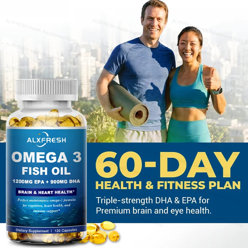 ALXFRESH Omega-3 Fish Oil Capsules – High EPA & DHA, Non-GMO Fish Oil Supplement Qst