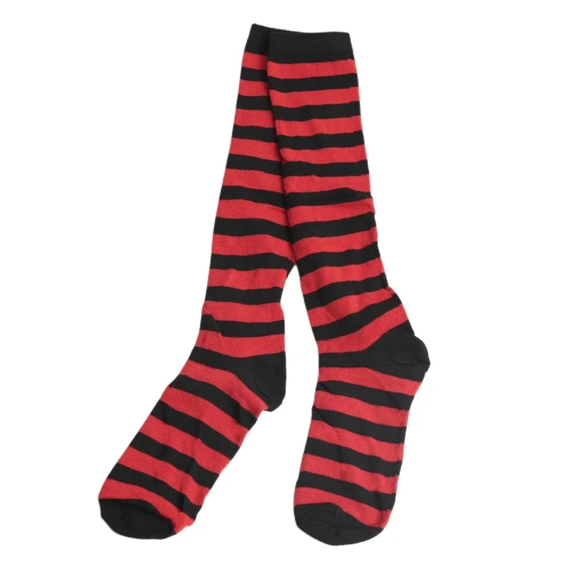 Women's Striped Knee High Socks | Sweet Lolita Harajuku Style Knee High Socks Qme Red One Size