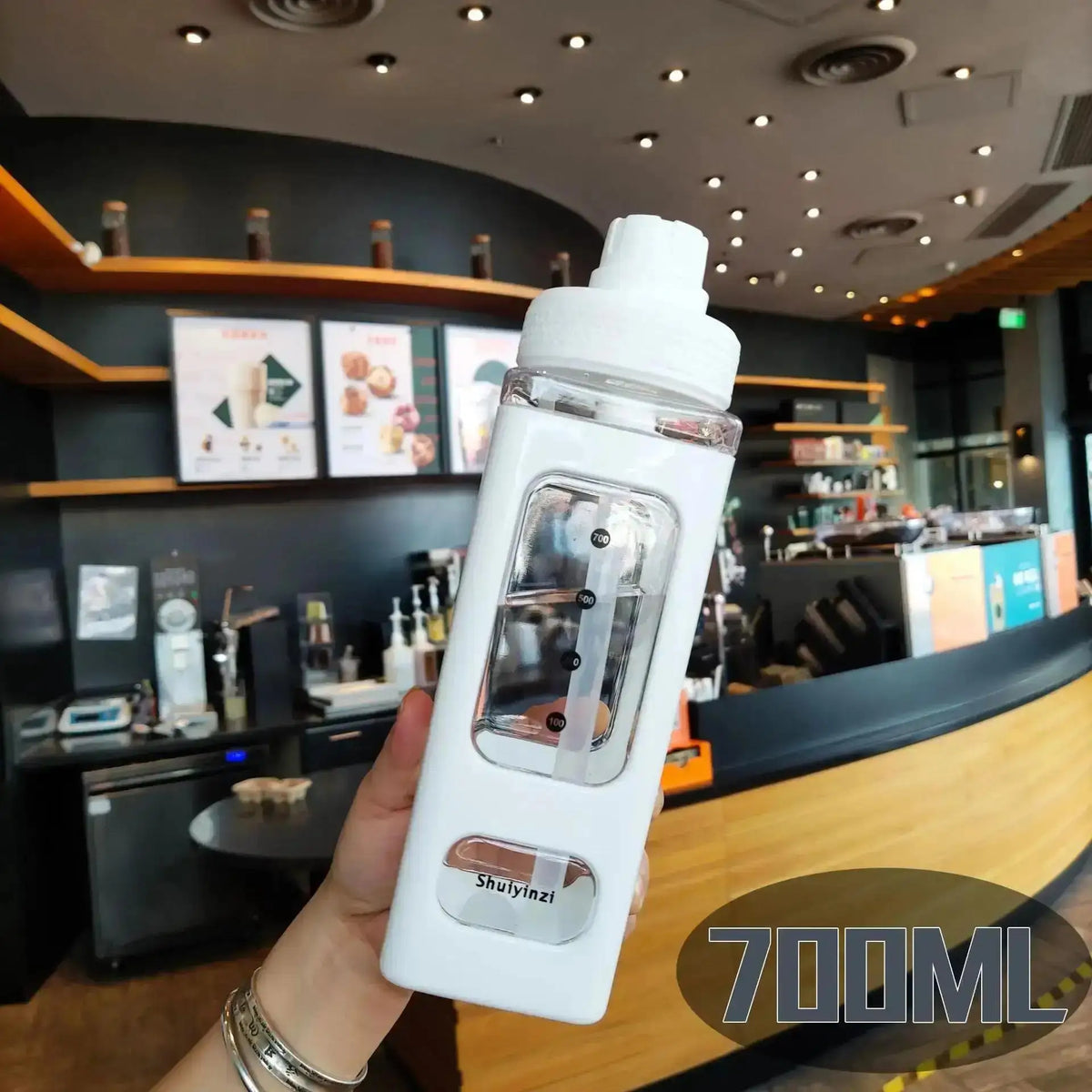 700ml Sport Water Bottle with Straw & Scale – Clear Plastic Sport Water Bottle Qme 700ML White