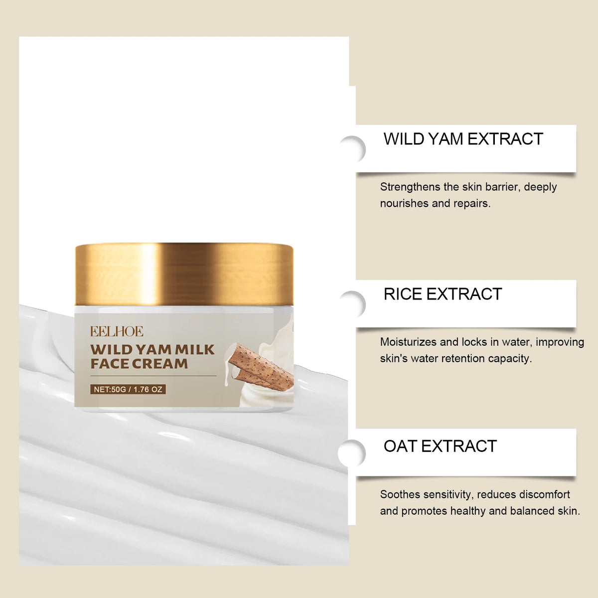 EELHOE Wild Yam Face Cream – Firming Moisturizer 50g Face Moisturizing Cream Qst