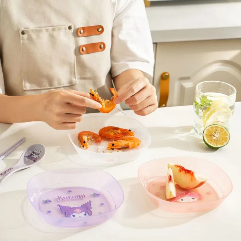 Hello Kitty Kuromi Bone-Shaped Snack Plates & Utensils Set Character Snack Plates Qme