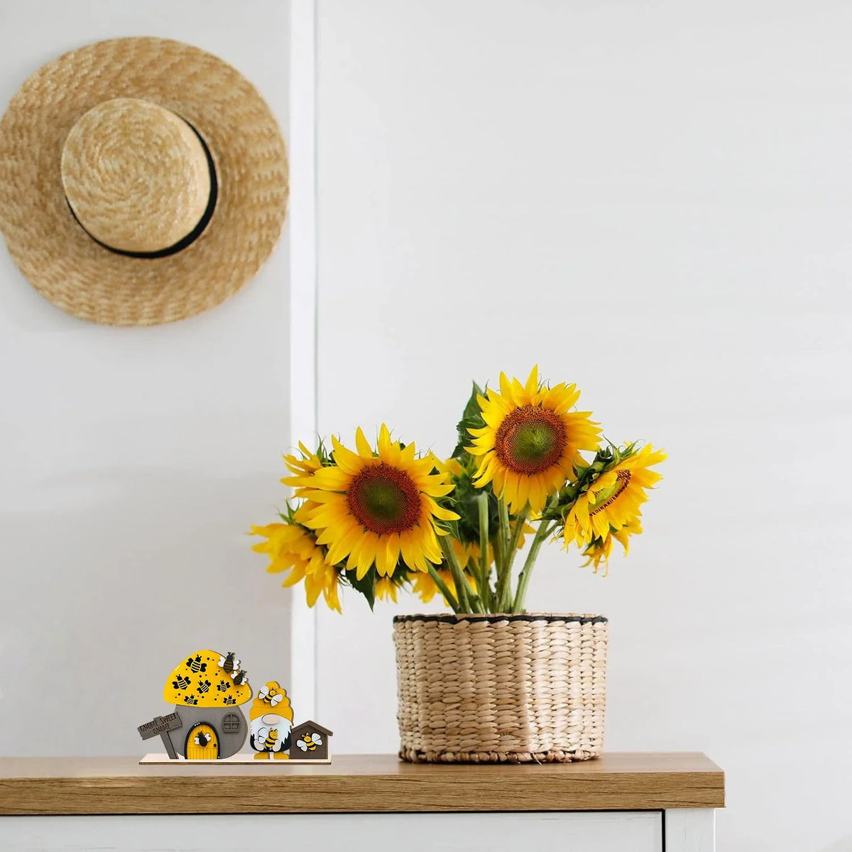 Wooden Bee Mushroom House Desktop Ornaments | Summer Decor Wooden Desktop Ornament Qme