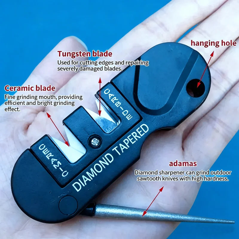 4-in-1 Mini Portable Knife Sharpener – Tungsten, Ceramic & Diamond Portable Knife Sharpener Qst