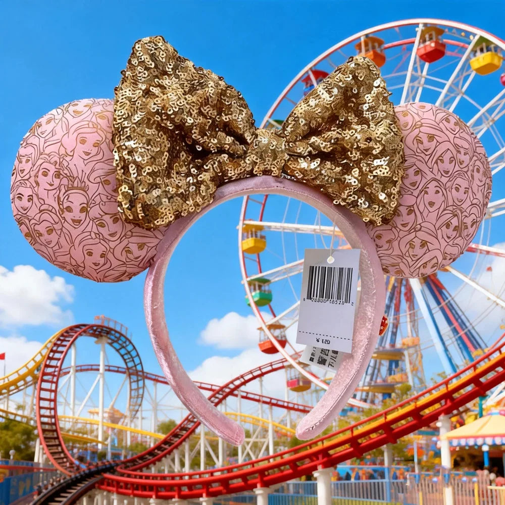 Pink Glitter Mouse Ears Bow Headband | Party & Cosplay Glitter Bow Headband Qme