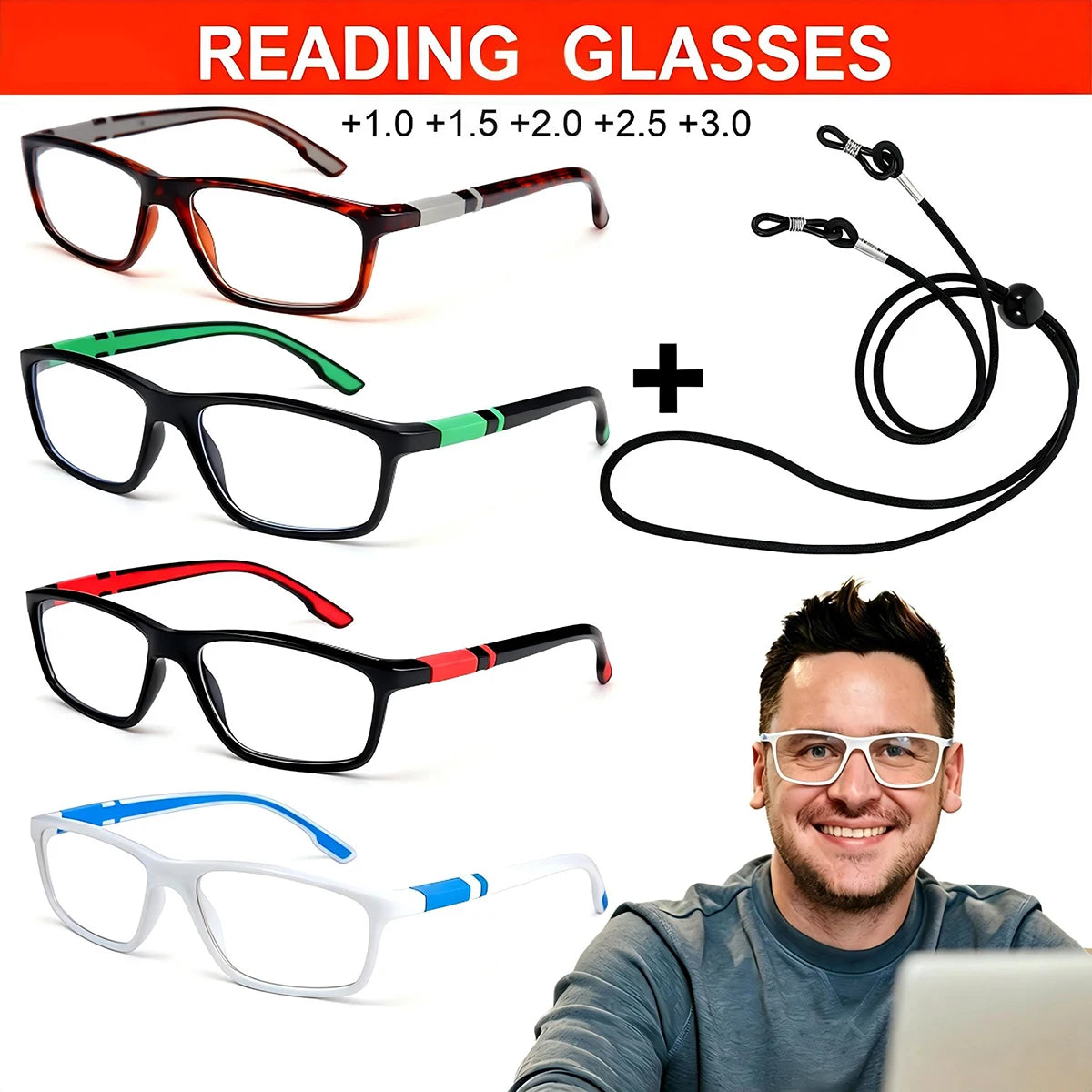 VOPHA Blue Light Blocking Reading Glasses Unisex +1.0–+3.0 Blue Light Reading Glasses Qst
