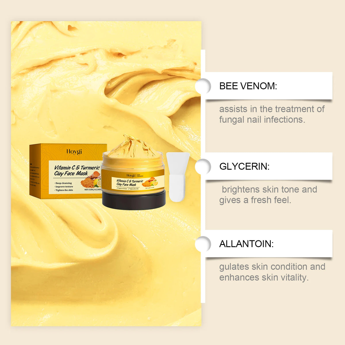 Hoygi Turmeric Clay Mask – Hydrating, Firming & Pore Cleansing Clay Face Mask Qst