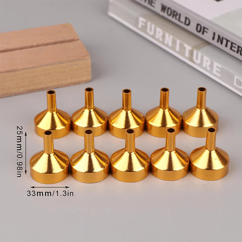 10Pcs Mini Funnels for Perfume, Essential Oil & Small Bottles Mini Filling Funnels Qst Gold L