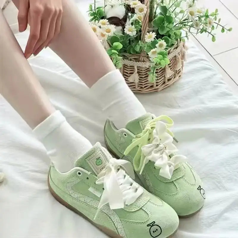 Y2K Vintage Women's Fruit Embroidery Flat Sneakers | Streetwear Women's Casual Sneakers Qst Green B 40