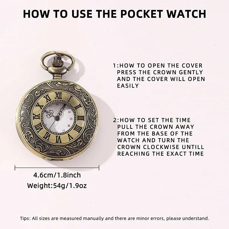 Vintage Bronze Pocket Watch | Roman Numerals Classic Pattern Vintage Pocket Watch Qme