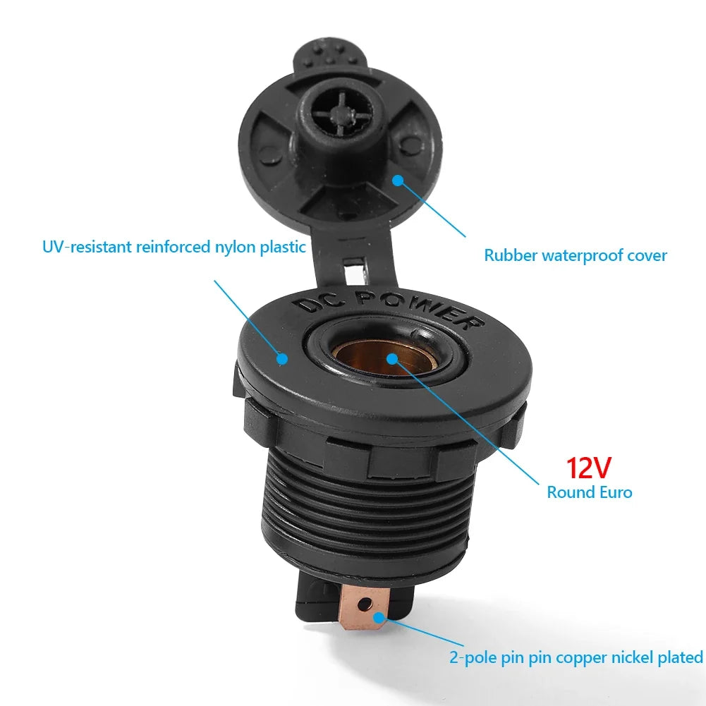 12V DIN Socket Panel Mount & Weather Cap – Car Boat Motorcycle Vehicle Power Socket Qme