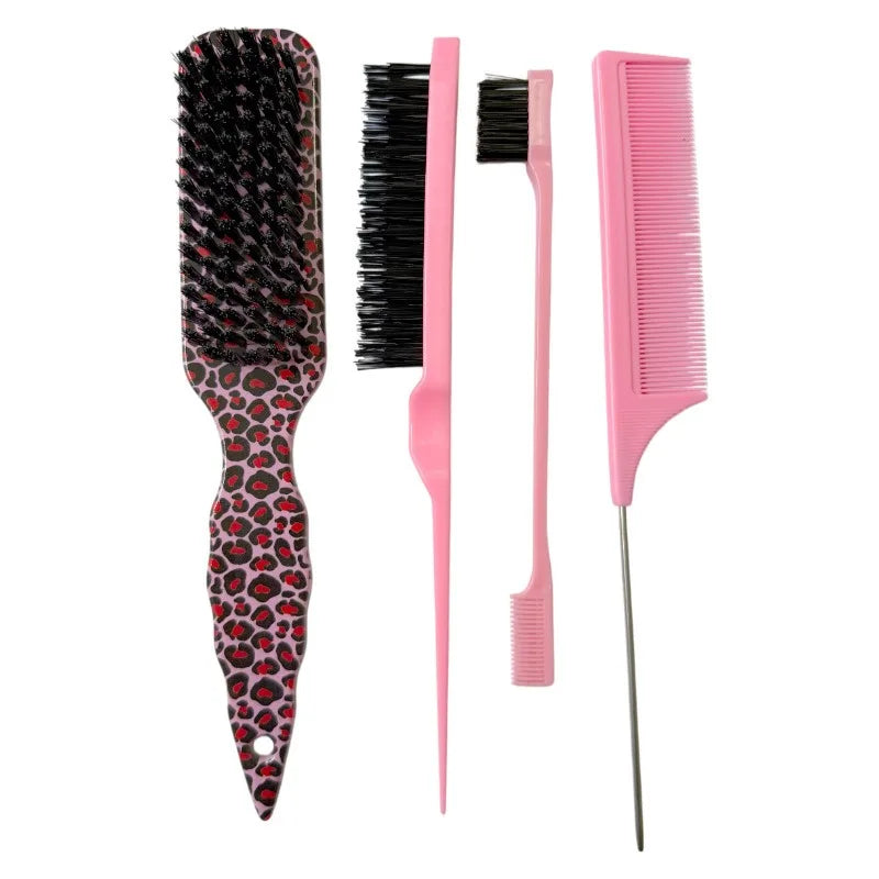 Professional Pointed Tail Comb – Anti-Static Nylon Bristles Tail Comb Qme Pink leopard print
