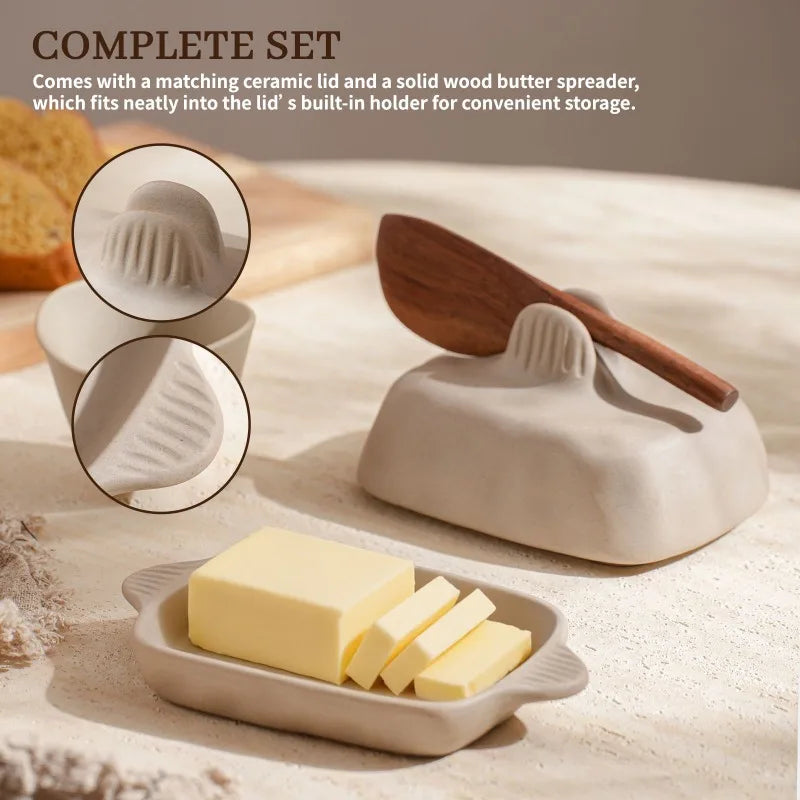 Handmade Ceramic Butter Dish with Lid – Textured Rectangular Ceramic Butter Dish Qme