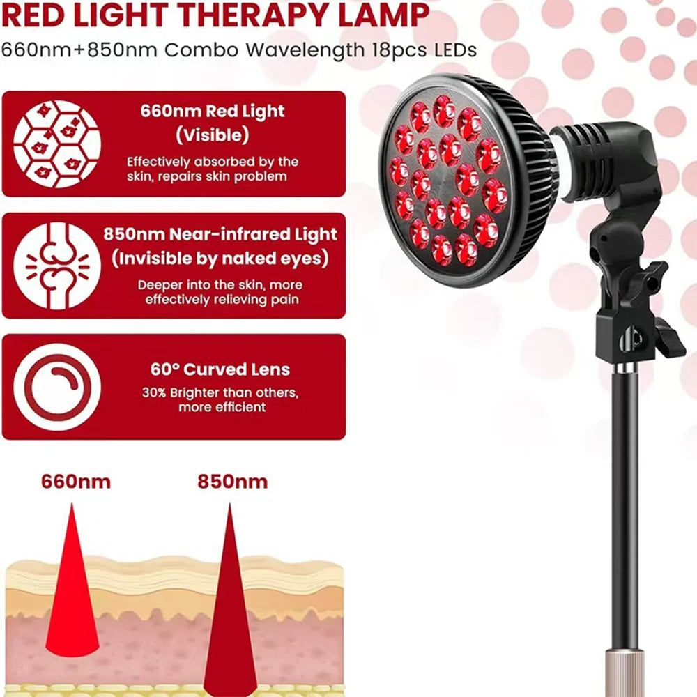 54W Red Light Therapy Lamp – 18 LED 660nm 850nm with Stand Red Light Therapy Lamp Qst