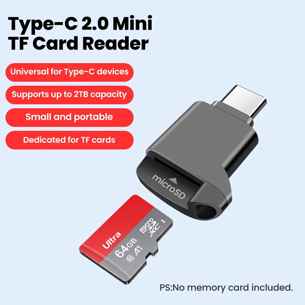 USB-C TF Card Reader – MicroSD Adapter up to 2TB USB-C Card Reader Qme