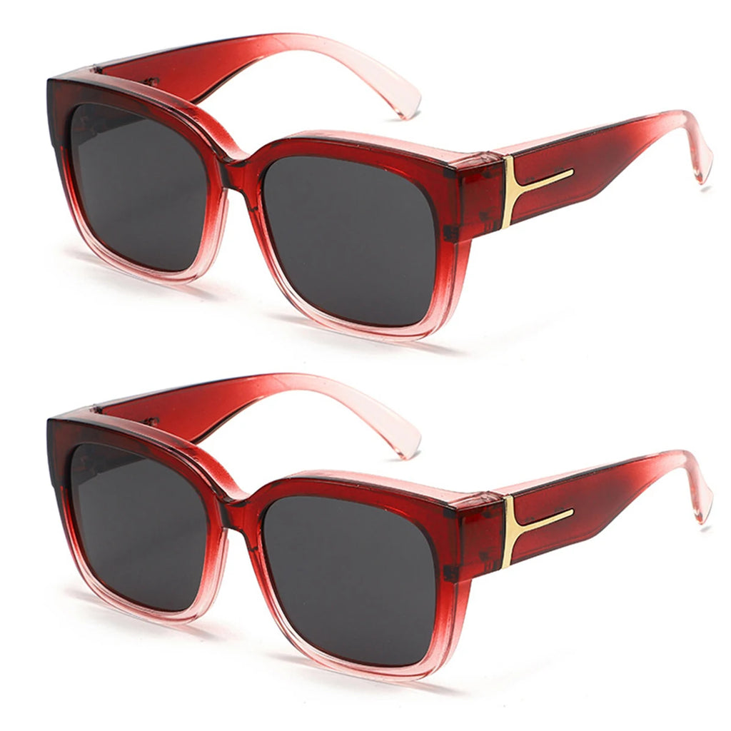 VOPHA 2-Pack Oversized Fit-Over Polarized Sunglasses UV400 Fit-Over Sunglasses Qst 2pc-Red Black