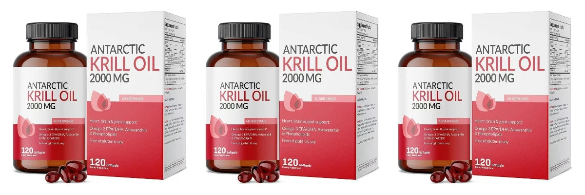 Antarctic Krill Oil 2000mg Omega-3 EPA DHA Astaxanthin 120 Softgels Krill Oil Supplement Qst 3bottles 360capsules