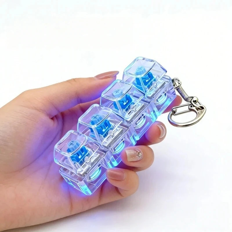4-Key Illuminated Mechanical Keychain Glowing Clicker Keycap Novelty Keychain Qst