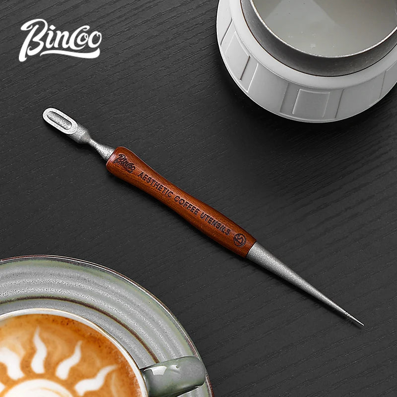 Bincoo Wooden Handle Latte Art Pen – Dual Head Decorating Needle Latte Art Pen Qst