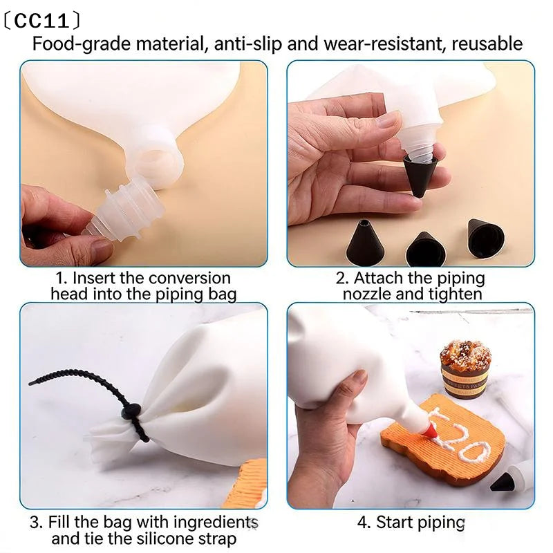 4-Head Silicone Piping Pen Set – Chocolate & Butter Decorating Piping Decorating Set Qme
