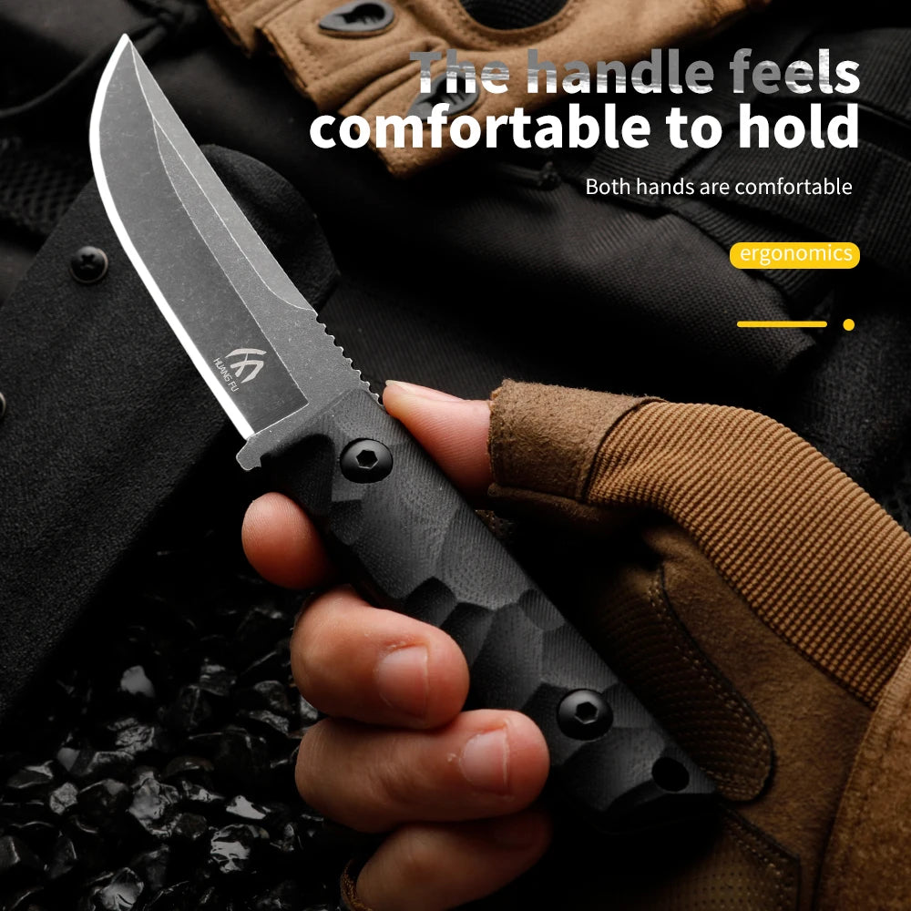 HUANGFU Full Tang Fixed Blade Knife with Sheath | Outdoor EDC Fixed Blade Knife Qst