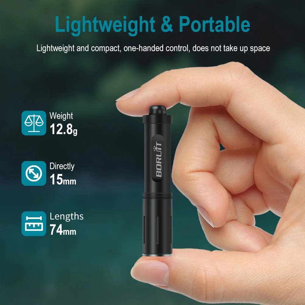 BORUiT RJ11 Mini LED Keychain Flashlight – IP67, 120LM, AAA Mini LED Flashlight Qst