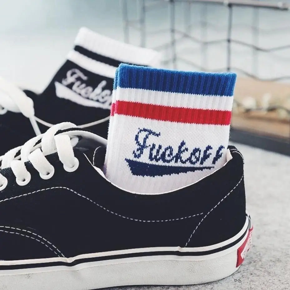 Cotton Skateboard Socks | Letter Print Casual Sports Hosiery Graphic Crew Socks Qme