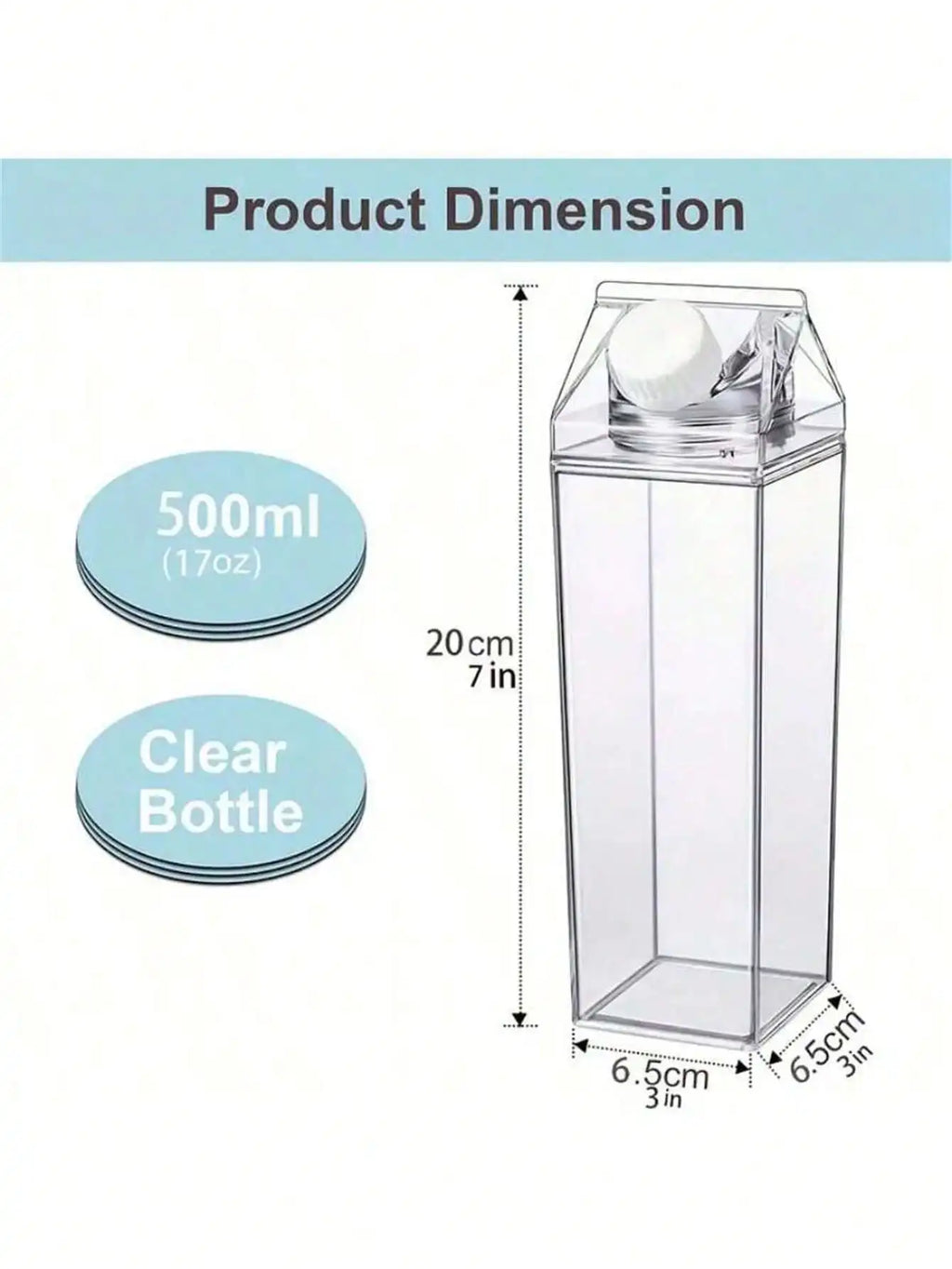 Milk Box Shaped Water Bottle | Large Capacity Transparent Novelty Water Bottle Qme 500ml 500-1000ml