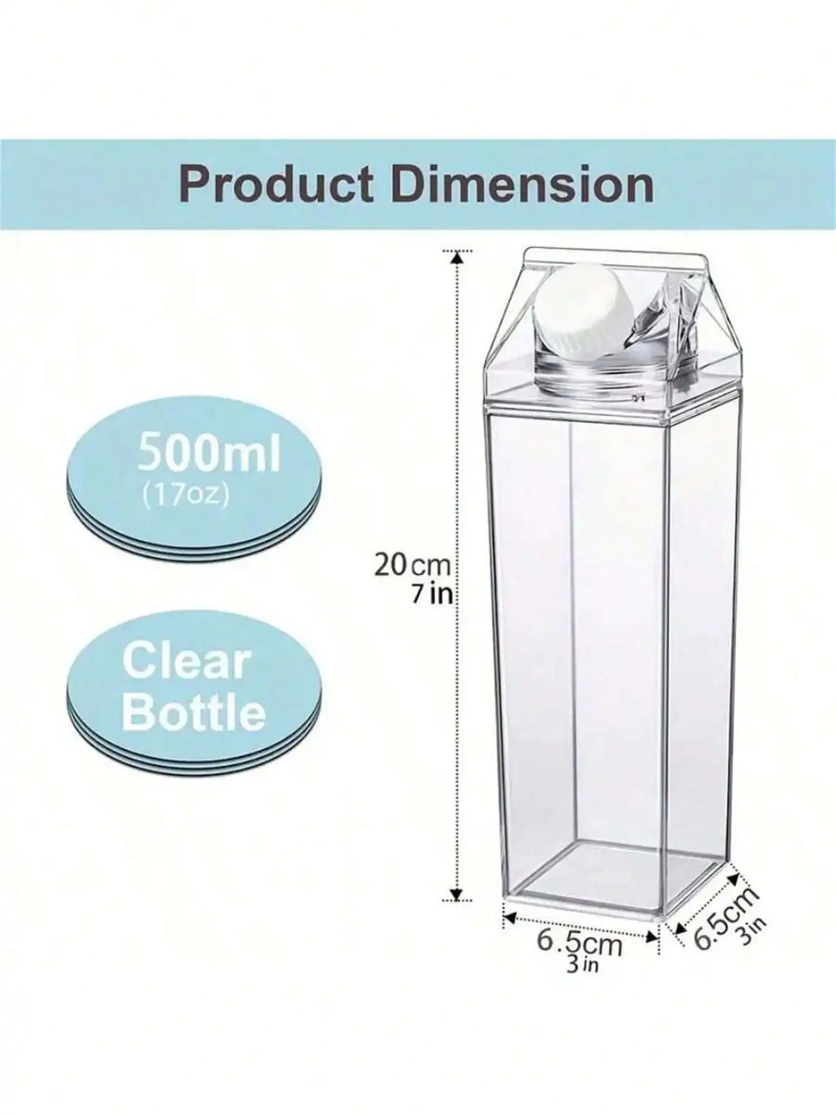 Milk Box Shaped Water Bottle | Large Capacity Transparent Novelty Water Bottle Qme 500ml 500-1000ml