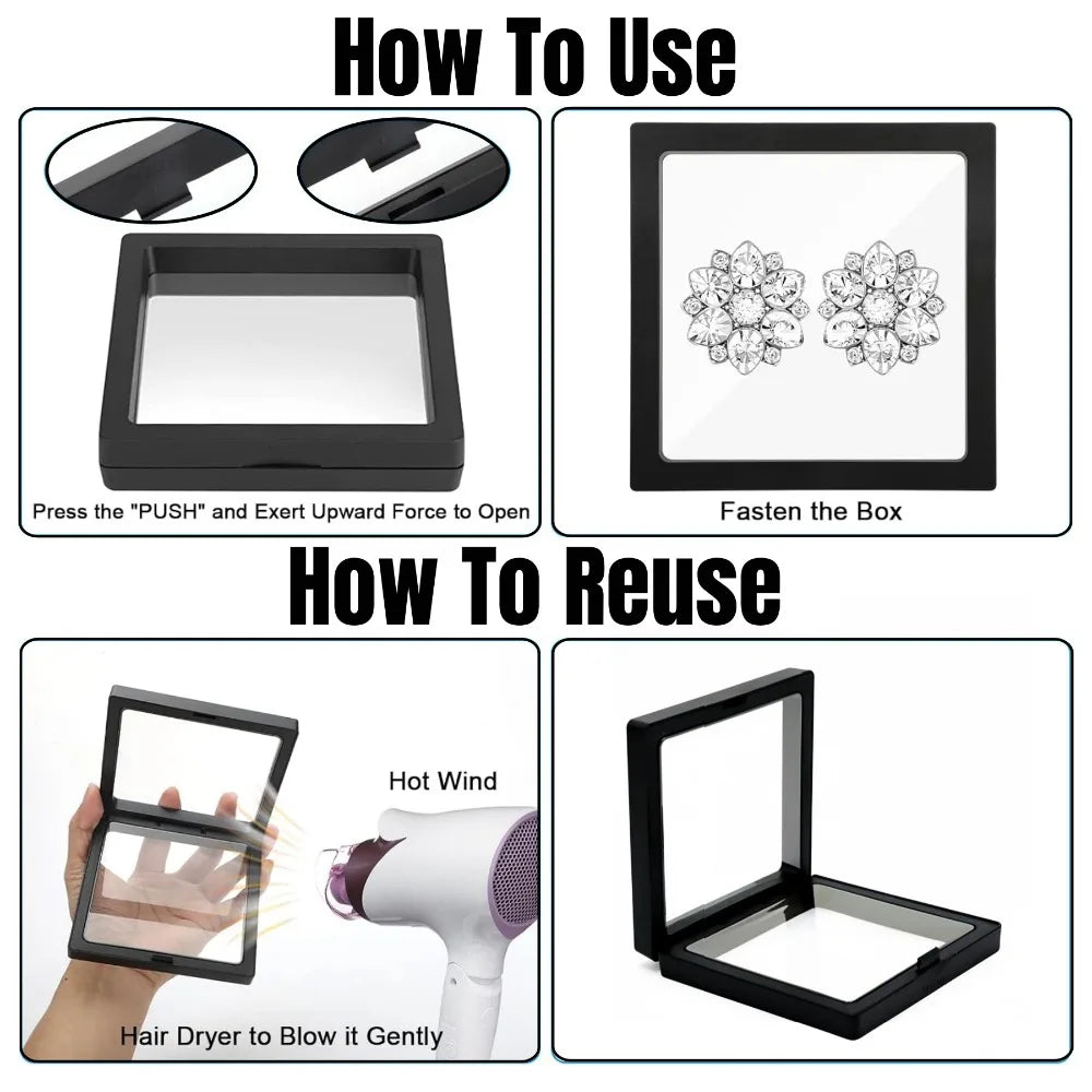 3D Floating Jewelry Display Box | Ring Necklace Earring Storage Jewelry Display Box Qme