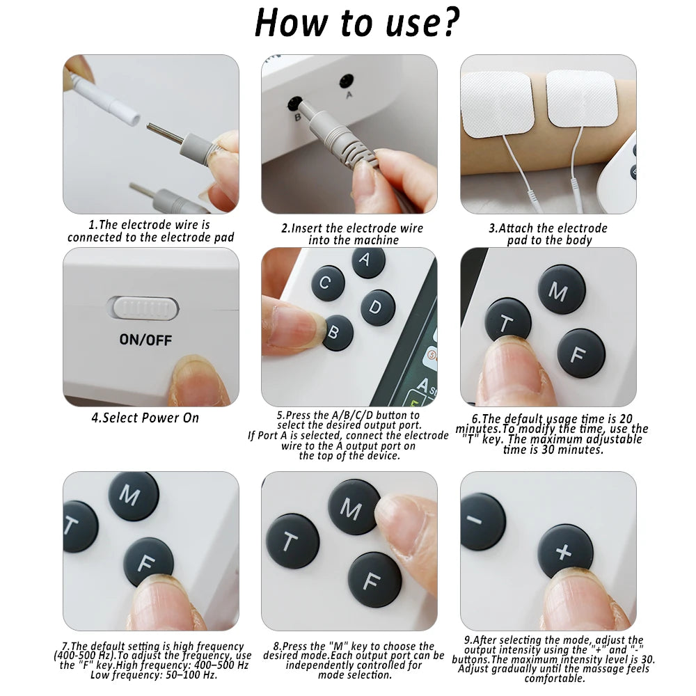 Raiuleko TENS EMS Massager – 4 Output, 30 Levels, 15 Modes TENS EMS Massager Qst