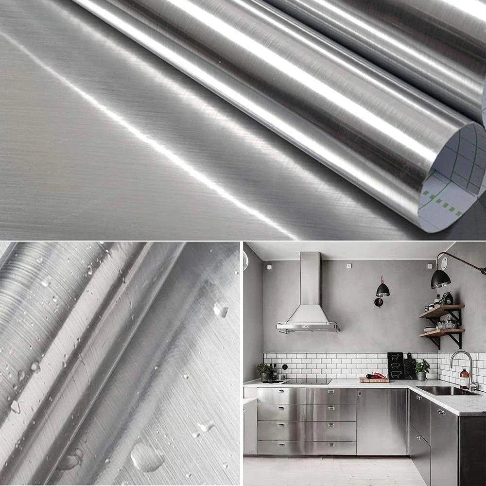 Brushed Silver Metal Wall Sticker – Stainless Steel Contact Paper Metal Contact Paper Qme A 40cmX3m