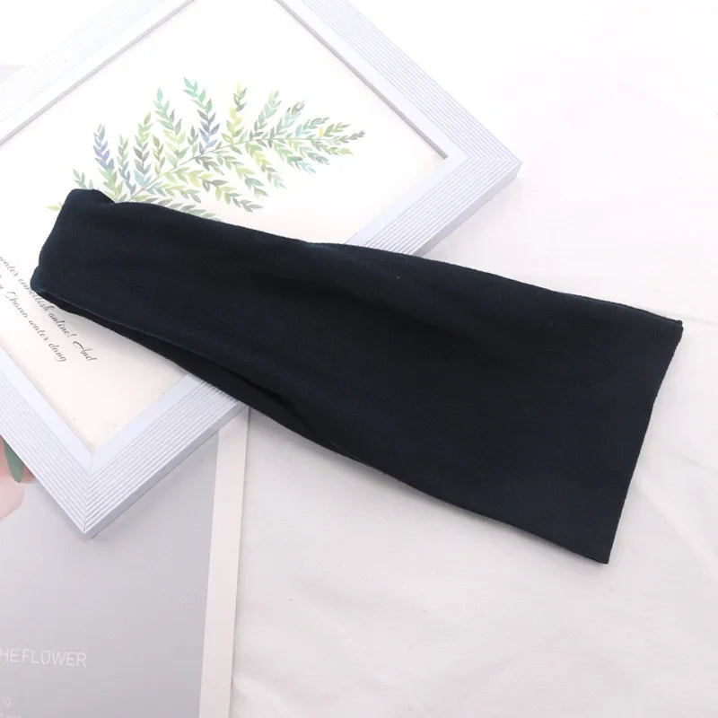 Women's Wide Knitted Cotton Sport Headband – 16 Colors Sport Headband Qme Navy Blue One Size