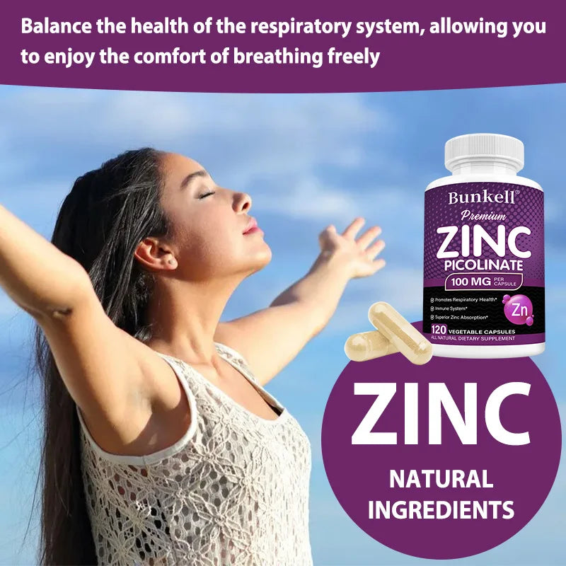 Zinc Picolinate 100mg Capsules – Vegan, 120 Count | Bunkell Mineral Supplement Qst