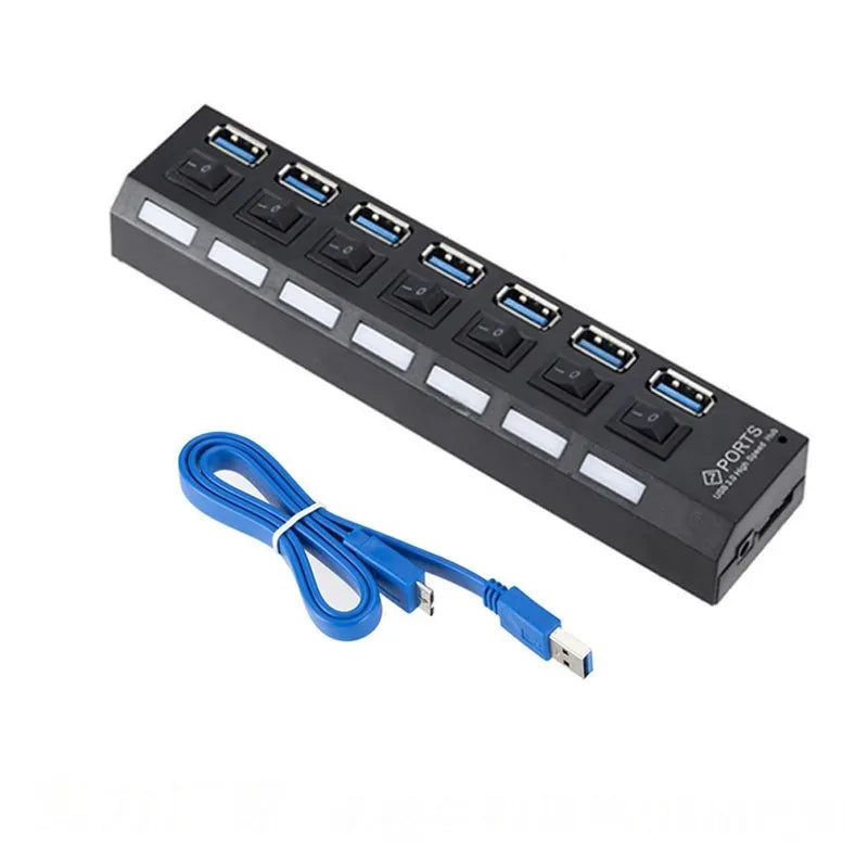 USB 3.0 Hub 5Gbps | 4 & 7 Port Splitter with Power Adapter USB Hub Splitter Qme