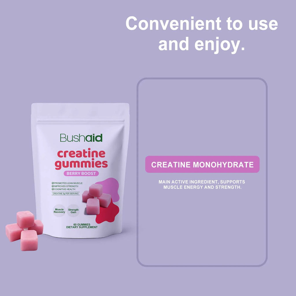 Docteat Creatine Monohydrate Gummies – Energy & Muscle 60ct Creatine Supplement Qst