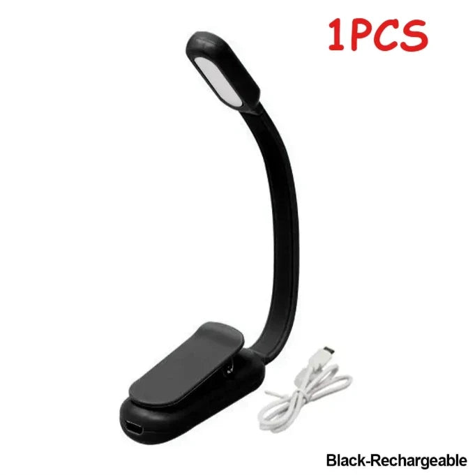 USB Rechargeable Clip-On LED Reading Light | 3 Color Modes Clip-On Book Light Qme Black Charge 1PCS