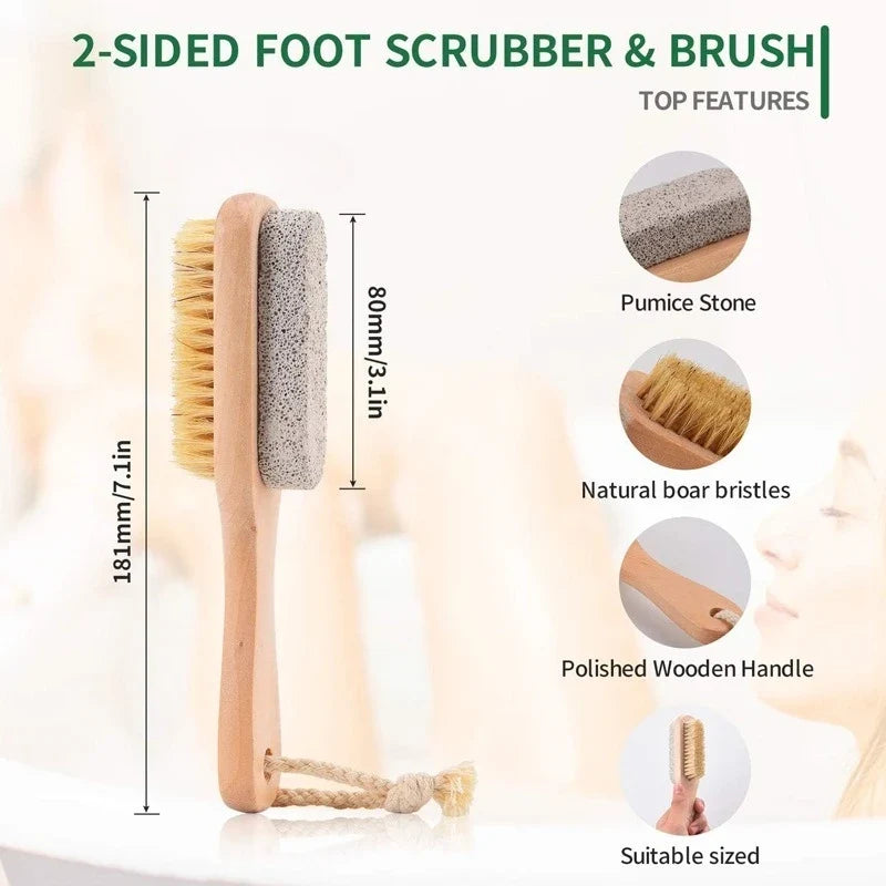 2-Sided Body Brush & Foot File Dry Wet Exfoliating Scrubber Body Exfoliating Brush Qme