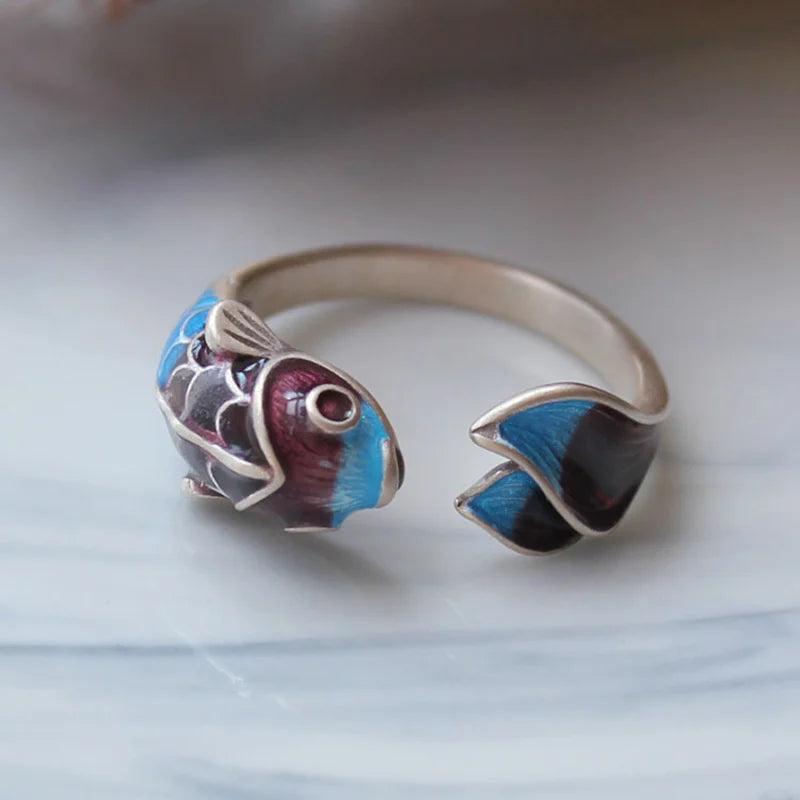 Vintage Koi Fish Open Ring – Adjustable Lucky Ring for Women Fashion Ring Qme