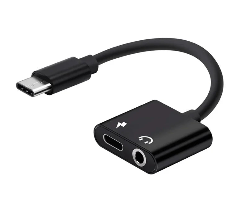 USB-C 2-in-1 Adapter – Listen & Charge at the Same Time USB-C Audio Adapter Qme black