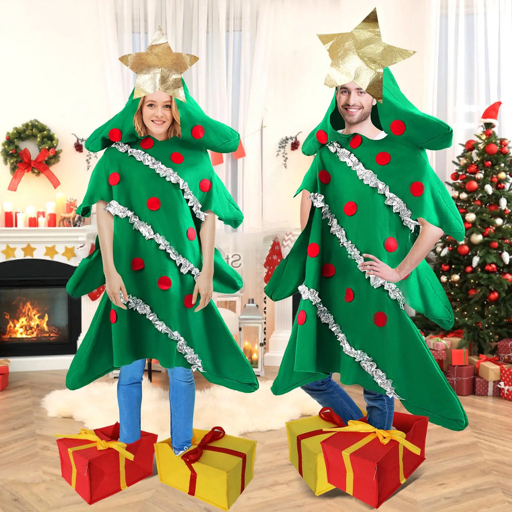 Christmas Tree Onesie Costume with Shoe Covers – Adults & Kids Holiday Onesie Costume Qme